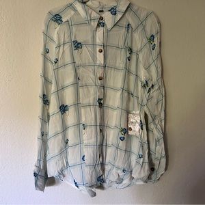 Free People blue floral button-down